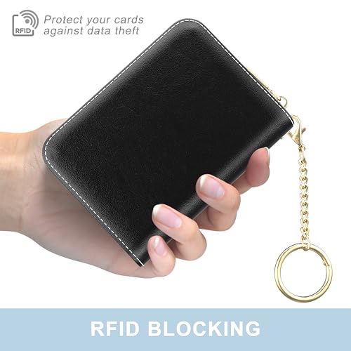 Credit Card Holder, Small RFID Wallet Slim Leather Card Organizer Case - color: A-Black, size: Wrist Strap