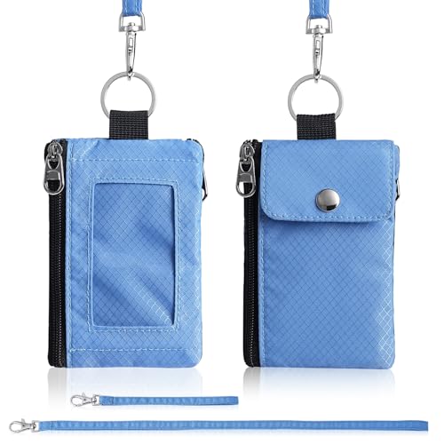 Artpaxy Minimalist Wallet For Mens Womens, Keychain RFID Blocking Zipper Small Wallet with ID Window 2 Lanyards,Water Resistant Travel Cash Card Coin Case Boys Girls - color: Powder blue