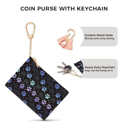 Dog Paw Cute Keychain Coin Purse for Women, Small Change Pouch | Zipper Key Chain Purse, Little Mini Zip Pocket, PU Leather, Travel Wallet for Girls, Coin Cash Holder, Key Ring, Women Gifts - color: Dog Paw