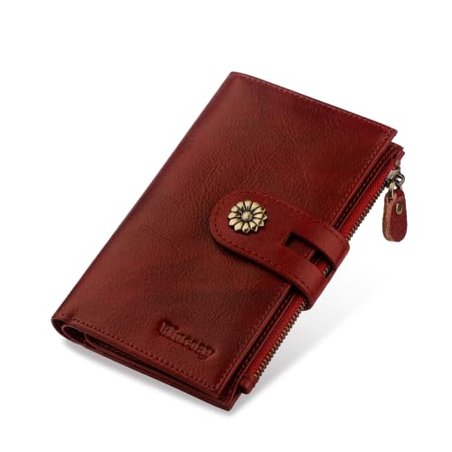 Full Real Leather Trifold Wallet for Women With RFID Blocking - color: a6-winered