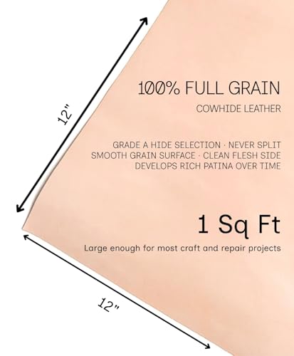 Premium Natural Vegetable Tanned Tooling Leather 3-4 oz (1.2–1.6mm) Pre-Cut Full Grain Grade A Cowhide for DIY Projects, Stamping, Carving, Dyeing, Molding - color: (3-4 Oz) Veg Tan 1 Piece, size: 12''x12''