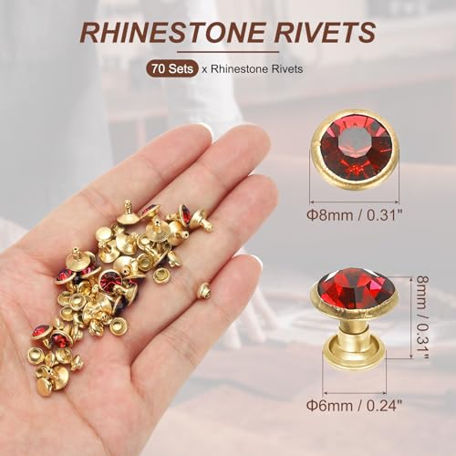 PATIKIL 8mm Leather Rivets, 70 Sets Rhinestone Rivet Studs Double Cap Spikes Rivet for Leather Crafting for Decor Repair DIY Clothing Belts Bags Shoes, Red Gold Tone - color: Red, size: 8mm