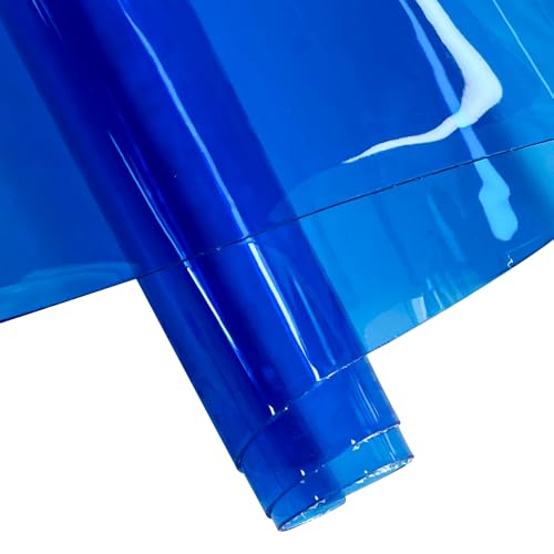 ONEART | Blue Transparent Leather Vinyl, 30 Gauge Solid Color See-Through Waterproof Jelly Faux Leather for Women DIY Handbags Tote, 12" x 48" - color: Blue