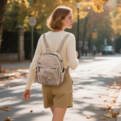 Mini Backpack Purse for Women,Vegan Leather Small Backpack for Daily | Embossed Lightweight Water-Resistance Travel Mini Fashion Daypack Bag,Ladies Casual Backpack Purse Gift Choice for Women - color: Apricot