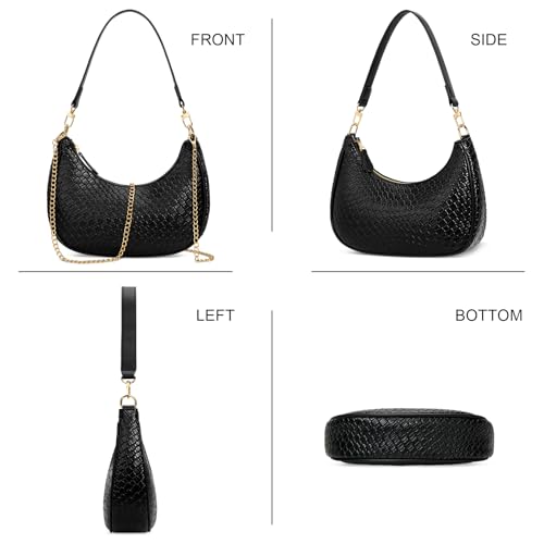 KKXIU Small Shoulder Bag for Women Mini Clutch Purses Cute Hobo Handbags | Classic Trendy Retro Underarm Crossbody Bag with Detachable Straps, Vegan Leather, Zipper Closure - color: B-black