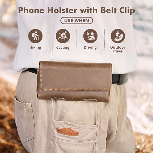 Gcepls Cowhide Leather Phone Holster with Belt Clip for Samsung Galaxy S25,S24,S23,S22,S21 Ultra,Universal X-Large Cell Phone Belt Holder for Man, Brown-XL - color: Brown, size: X-Large(6.89x3.55x0.71”)