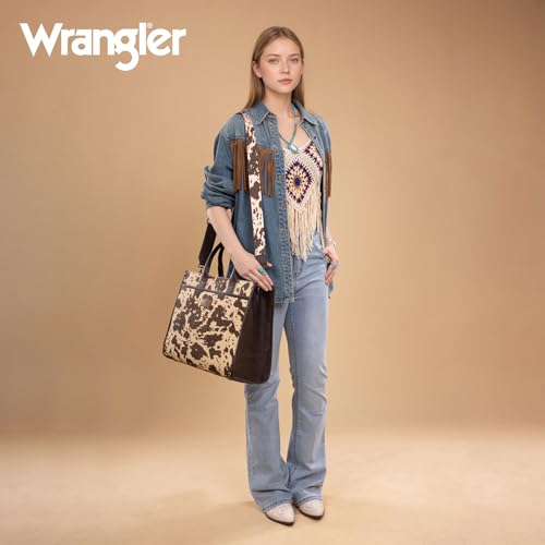 Wrangler Laptop Bag for Women 15.6 Inch Vintage Work Tote Bag for Business Briefcase Handbag with Adjustable Shoulder Strap - color: Cow-coffee