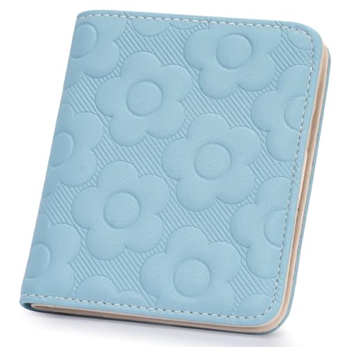 Small Wallet Women Slim RFID Leather Bifold Wallet Embossed Design | Compact design with ID window, card slots, and zipper coin pocket, ideal for daily travel, shopping, and gifts - color: 04-Blue
