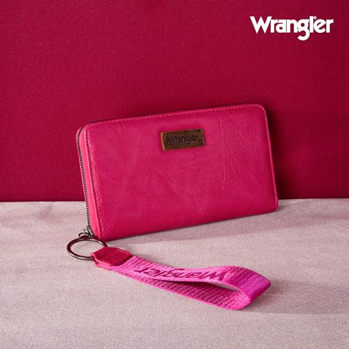 Wrangler Women's Wallets Wristlet Credit Card Wallet Large Capacity Wallets Women RFID Blocking Wallett Woman Pink Wallets for Women - color: A-Hot Pink