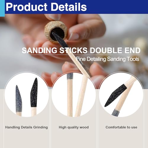 50PCS Double-End Sanding Sticks, 150/280 Grit, 5.5" x 0.2" | Slim profile for detail work and hard-to-reach areas