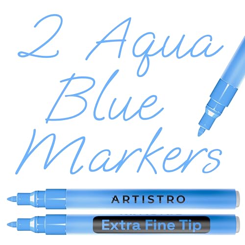 ARTISTRO Light Blue Acrylic Paint Markers - 0.7mm Extra Fine-Tip - Set of 2 - color: Light Blue