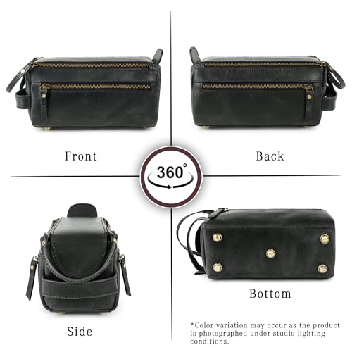 Premium Handmade Leather Toiletry Bags for Men and Women, Genuine Leather Dopp Kit and Shaving Bag for Men, Travel Cosmetic Bag for Women's and Men's, Zipper Pocket, Black - color: Distressed Black (Large)