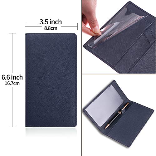 Leather Checkbook Cover for Men Women RFID Blocking by GNEGNI - color: Navy Blue