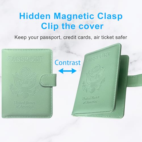 Passport Holder Cover, ACdream Protective Premium Leather RFID Blocking Wallet Travel Case for Passport/Credit Card/Air Ticket, - color: **Agave Green