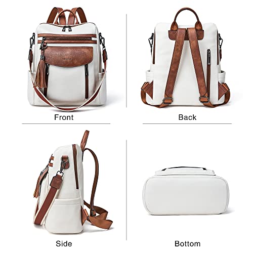 Shrrie Backpack Purse for Women Fashion Leather Backpack Purse Designer Travel Backpack Convertible Shoulder Bag with Wristlet - color: 1-7 Beige With Brown