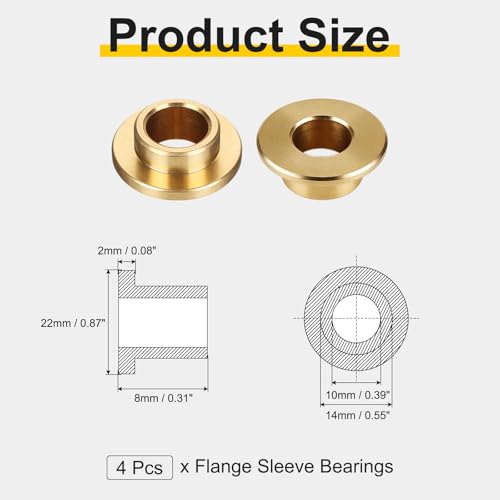 uxcell 4Pcs Flange Sleeve Bearings, 10mm Bore x 14mm OD x 8mm Length, Self-Lubricating Sintered Bronze Bushings - size: 10x14x8mm