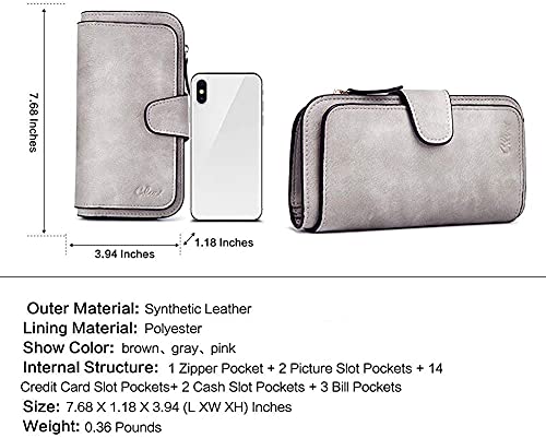 CLUCI RFID Wallet for Women Bifold Wallet with ID Window | Multiple Card Holder, Gifts for Women Birthday - color: vintage Two-toned Gray