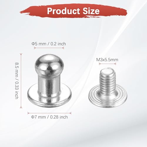 TIXIPEM 5mm Ball Head Stud Rivets Screw Back [20Pcs] - Metal Round Head Button Nipple Rivet Use for Bag & Belt & Handbag & Leather Craft & DIY Decoration - [Silver] - color: Silver, size: 5mm