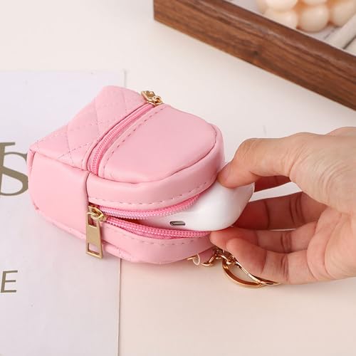 Mini Backpack Cute Cosmetic Bag for Women, Creative Cute Pendant Keychain Key-chains Keyrings PU Leather Makeup Bag Key Lipstick Card Holder Data Cable Organizer Zipper Pouch - color: Brown
