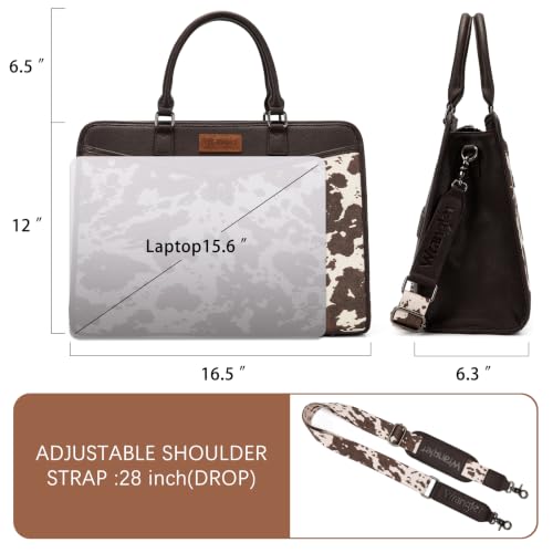 Wrangler Laptop Tote Bag for Women Fits 15.6 In Laptop for Travel and Work | Multi-compartment Organizer, Detachable Adjustable Shoulder Strap, Scratch-resistant Waterproof，Metal Feet on the Base - color: Cow-coffee