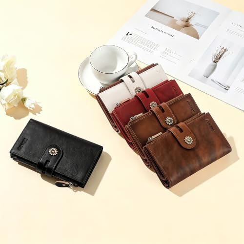 Full Real Leather Trifold Wallet for Women With RFID Blocking - color: a1-brown