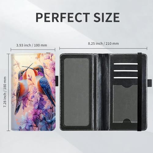 Checkbook Cover for Women and Men, RFID Blocking PU Leather Checkbook Holder Wallet Case with Elastic Strap & Multiple Card Slots, for Checks and Cards, Hummingbird Pair Pink Flowers - color: Hummingbird Pair Pink Flowers