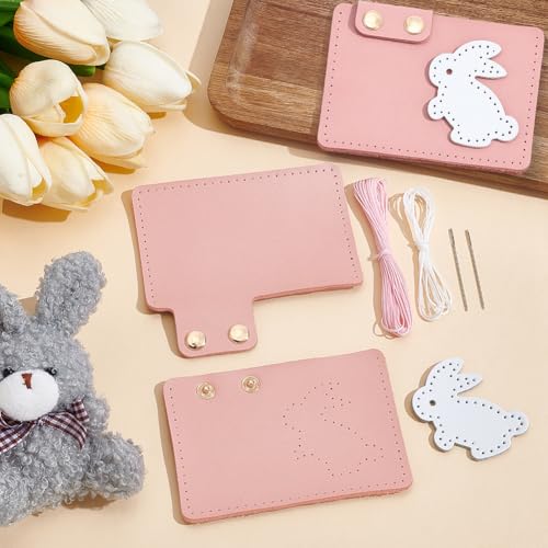 Rabbit Credit Card Bag Sewing Set DIY Genuine Leather Purse Making Kit Handmade Small Purse Crochet Knitting Supplies for Women DIY Birthday Bridal Wedding Gift(Pink) - color: Pink