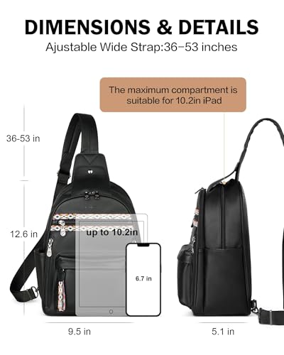 Large Sling Bag for Women, Designer 10L Leather Crossbody Purse | Anti Theft Sling Backpack, RFID Fanny Packs for Travel, Ideal for Vacation Walking Daily Errands - color: Pure Black