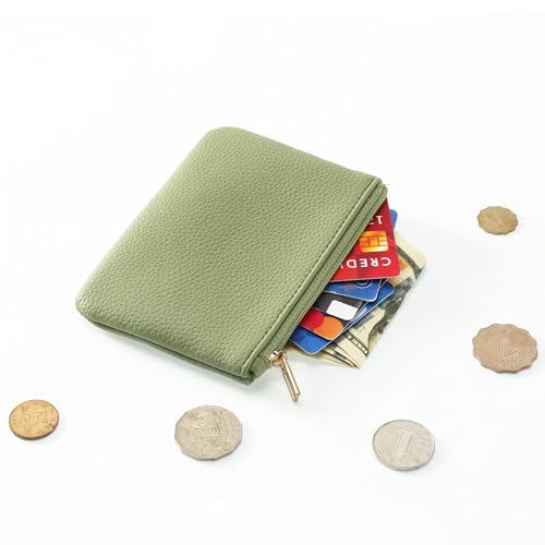 Chelmon PU Leather Coin Purse Pouch Change Holder Small With Zipper for Men Women 2 PCS Set (Black&Light Green) - color: Black&Light Green