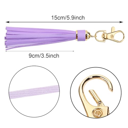 Penta Angel 2Pcs 5.9'' Large PU Leather Tassel with Lobster Swivel Keychain Pendant for Handbag Backpack Jewelry Making (Light Purple) - color: Light Purple