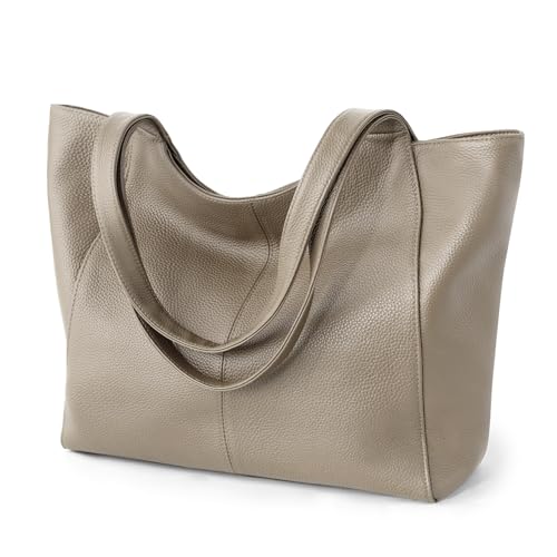 befen Soft Genuine Leather Tote Bag for Women Work with Zipper Slouchy Bags | Real Leather, Slouchy Shoulder Bag, Cup Holder, Travel Purse, Handbag for Daily & Travel, Zipper Tote Bag - color: Taupe