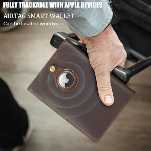Polare Leather Passport Holder RFID Blocking Travel Bifold Wallet - color: Dark Brown with AirTag Slot