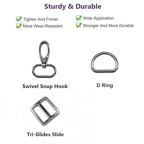 1 inch Swivel Snap Hooks & D Rings Tri-Glides Slide for Purse Bag | 1" Bag Hardware Handbag Backpack Dog Collar Webbing Keychain Lanyard Strap Craft Making Gunmetal Buckles 5 Sets - color: Gunmetal, size: 1 inch