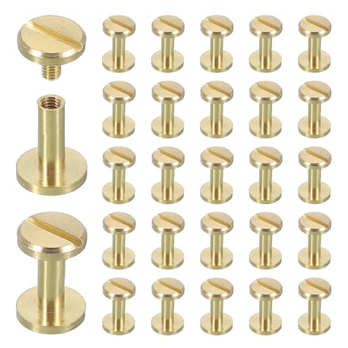 uxcell 30 Sets Chicago Screw Rivets M4x10mm Metal Phillips Head Post Nail Rivet Stud Screws Connectors for DIY Leather Belt Bag Craft Bookbinding, Brass - size: M4x10mm