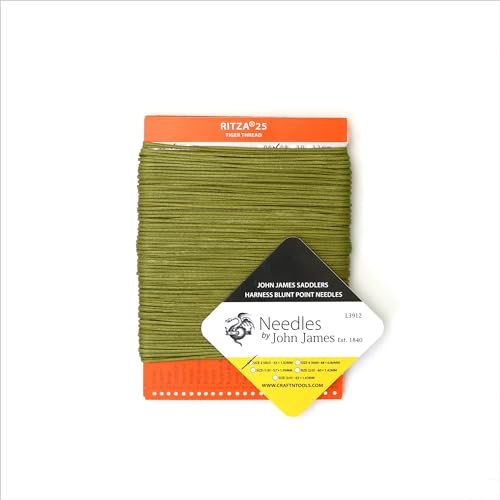 for Leather Craft | Waxed Tiger Thread | 1.2mm Pea Green Polyester - color: 1,2 mm - Pea Green - 50 meters