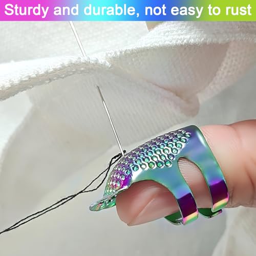 1 Pcs Adjustable Metal Sewing Thimble Finger Protector Open Top Ring Thimble Fingertip Shield for Quilting Embroidery Hand Sewing Tool(Colorful, M) - color: Colorful|M