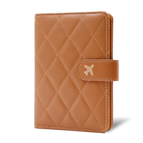 Melsbrinna Premium Leather Passport Holder Covers Case, Waterproof Rfid Blocking Travel Wallet Passport Holder with Pen Holder, Cute Passport Book for Women/Men - color: AZ-LG Brown