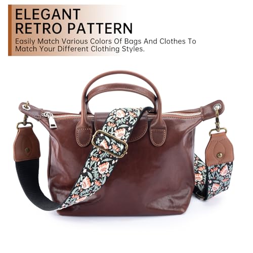 Purse Strap Replacement Crossbody Adjustable Bag Strap Retro Jacquard Embroidery Wide Shoulder Strap for Women Handbags - color: Green Leaf Flower