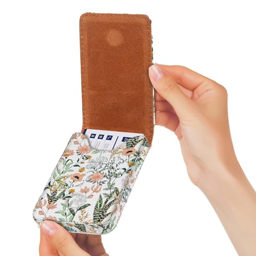 Business Card Holder, PU Leather Printing Business Card Case Pocket with Magnetic Shut, Portable Business Card Carrier Holder for Women or Men (Flower and Grass) - color: Flower and Grass