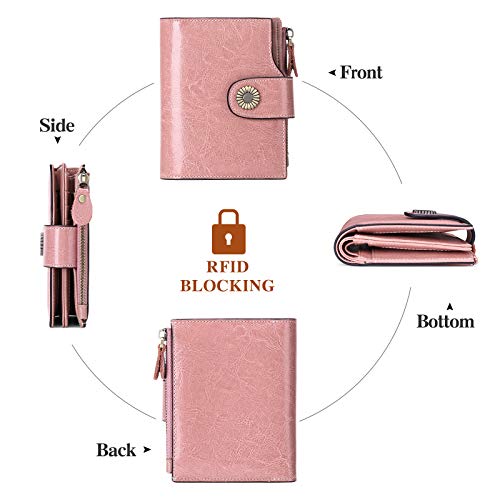 FALAN MULE Small Wallet for Women Leather Bifold Compact Small Womens Wallet with RFID Blocking - color: Pink