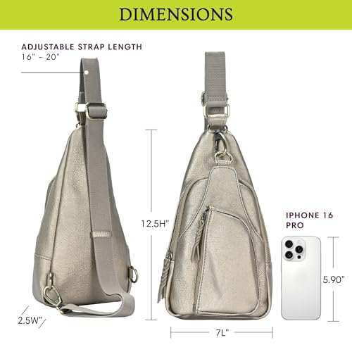 Antik Kraft Tasha Crossbody Sling | Vegan Leather Crossbody Bag for Women with 16-20" Strap | Sling Bags for Women - color: Metallic