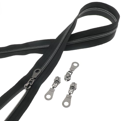 #5 Black Nickel Teeth Zipper 5 Yards Zipper Tape 10 pcs Black Nickel Slider - color: 01a-black-black Nickel