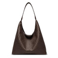 Woven Textured Vegan Leather Hobo Tote Bag Large Slouchy Purse for Women | Trendy work handbag with magnetic closure and interior pockets. Chic aesthetic satchel ideal to carry daily travel essentials - color: Coffee
