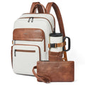 Leather Laptop Backpack for Women Fits 17" Laptop, with RFID Wristlet Purse - color: Beige