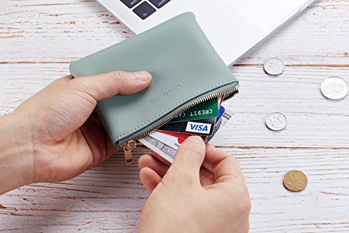 Chelmon Vegan Leather Coin Purse Pouch Change Purse With Zipper For Men Women - color: Green Light