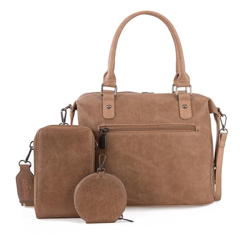 Wrangler 3Pcs Doctor Bag Sets for Women Top-handle Satchel Bag with Cell Phone Handbag and Coin Purse - color: Eye-catching Khaki