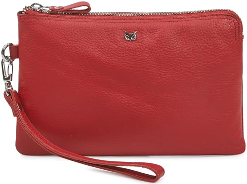 Leather Wristlet Wallet for Women Clutch Handbag Purse with Cell Phone Slot | Genuine Top Grain Leather, 8 Credit Card Slots, Detachable Strap, YKK Zipper, Gifts for Women - color: Red Nappa