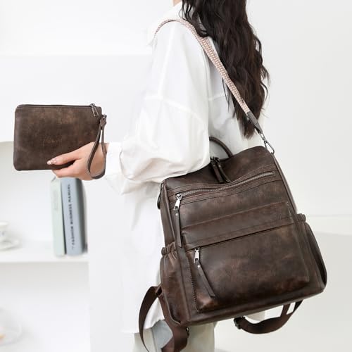 Women's Fashion Backpack Purse for Women Leather Multipurpose Design Ladies Shoulder Bag Travel bag Satchel Handbags - color: Coffee