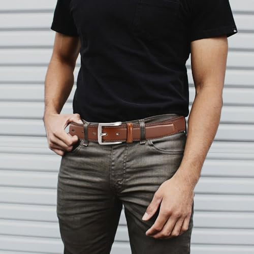 Men's Genuine Leather Dress Belts, 2 Pack, 1.32" Wide, | 100% genuine cowhide leather, handcrafted with classic prong buckles for business, casual, office, suit, jeans and daily wear - color: 04 Black Belt/Brown Belt, size: Fits 38" to 42" waist