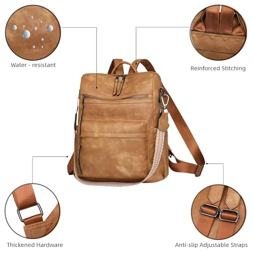 Womens Leather Backpack Purse, Ladies Travel Designer Shoulder Bags - color: Yellow-apricot
